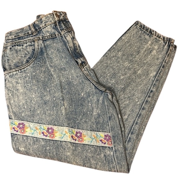 Hot Chilli Vintage 80s Floral Appliqué Nostalgic Acid Wash High Waist size 15/16 - Picture 1 of 16